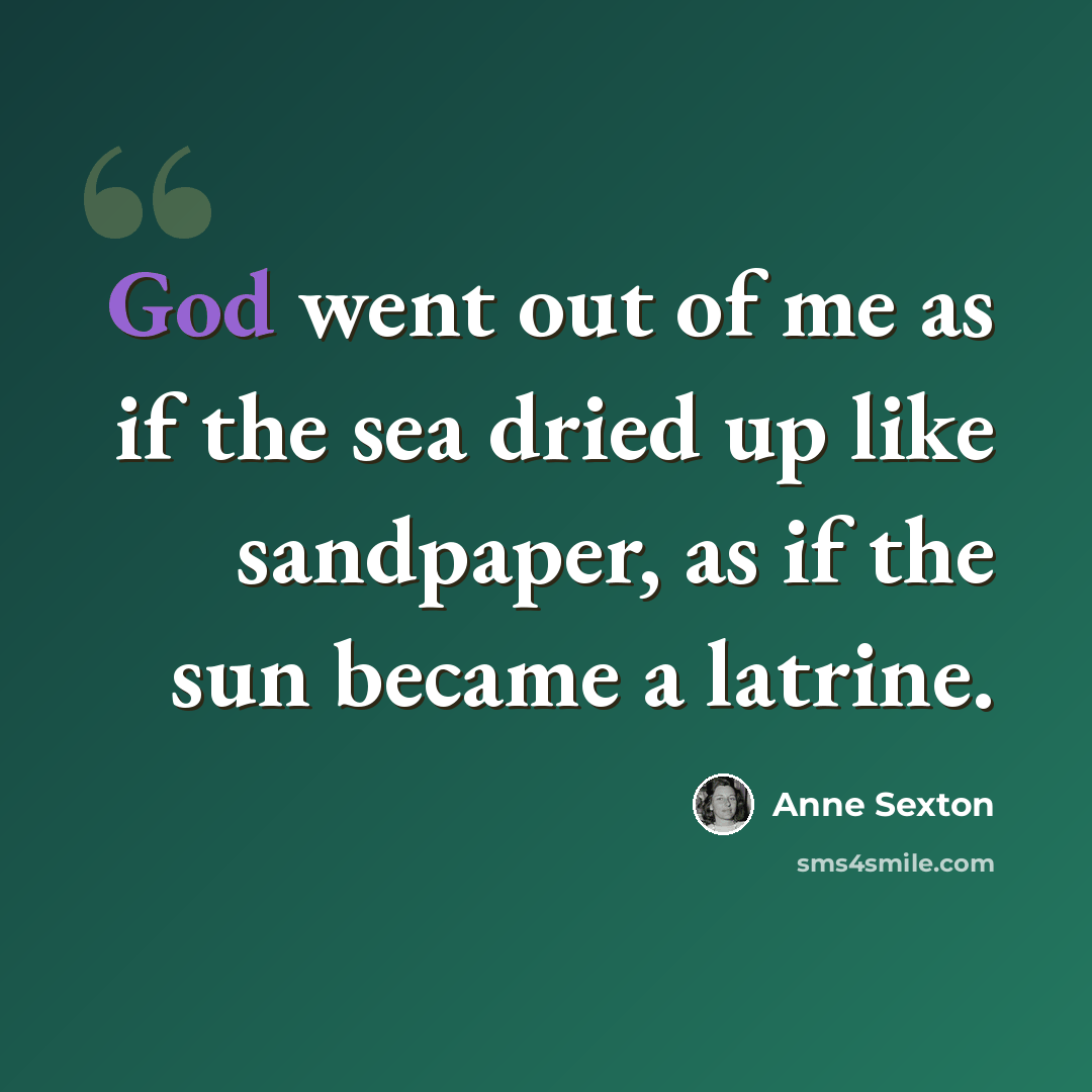 “God went out of me as if the sea dried up like sandpaper, as if the sun became a latrine.” quote by Anne Sexton