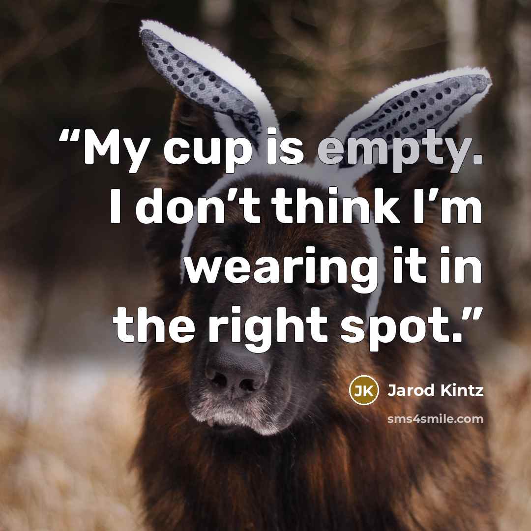 “My cup is empty. I don’t think I’m wearing it in the right spot.” quote by Jarod Kintz