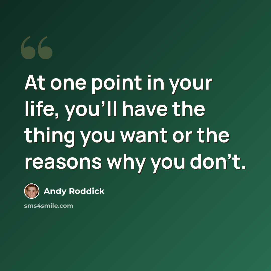 “At one point in your life, you'll have the thing you want or the reasons why you don't.” quote by Andy Roddick