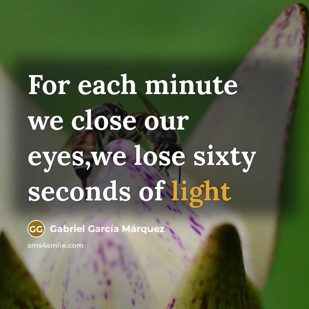 “For each minute we close our eyes,we lose sixty seconds of light” quote by Gabriel Garcia Marquez