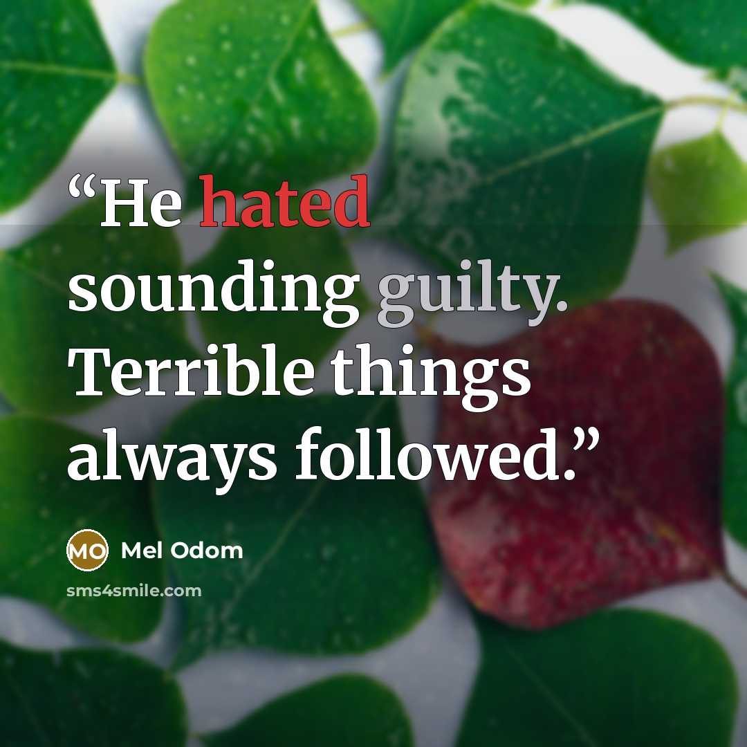 “He hated sounding guilty. Terrible things always followed.” quote by Mel Odom
