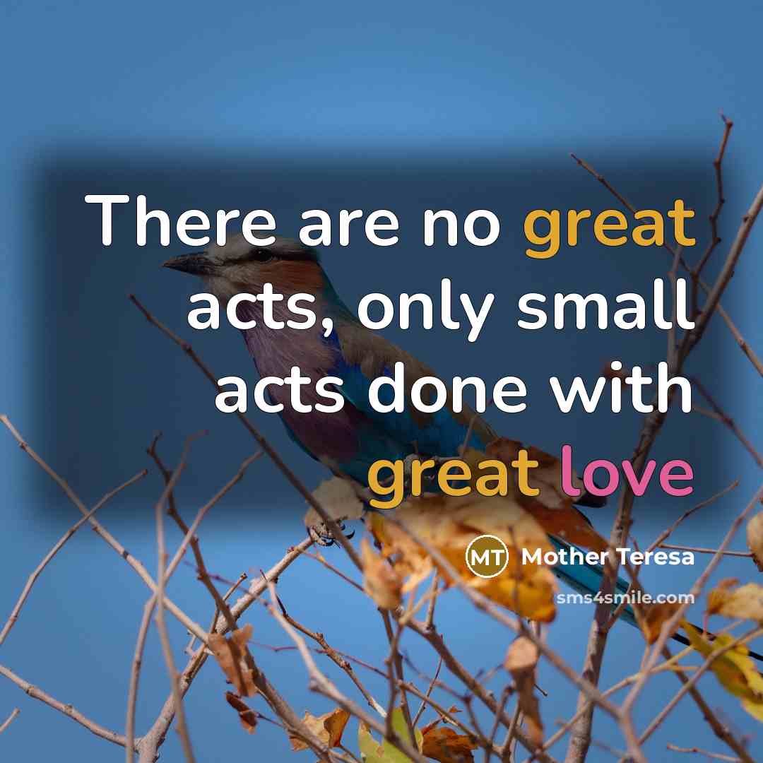 “There are no great acts, only small acts done with great love” quote by Mother Teresa