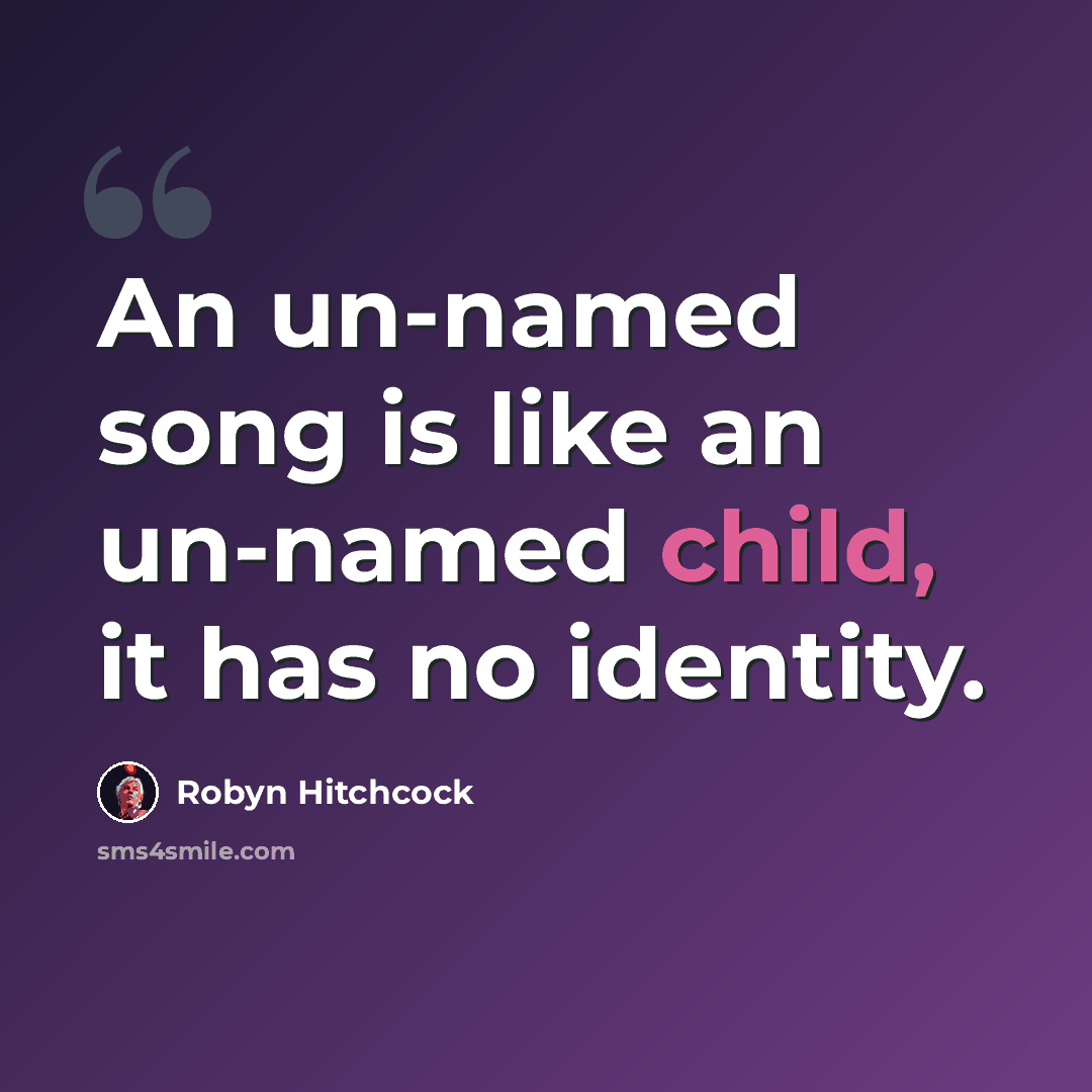 “An un-named song is like an un-named child, it has no identity.” quote by Robyn Hitchcock