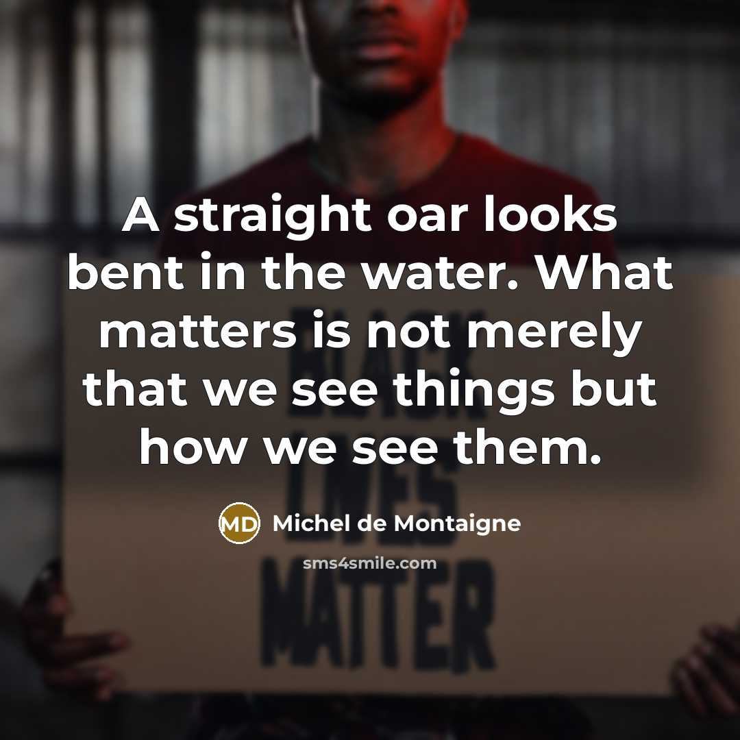 “A straight oar looks bent in the water. What matters is not merely that we see things but how we see them.” quote by Michel de Montaigne