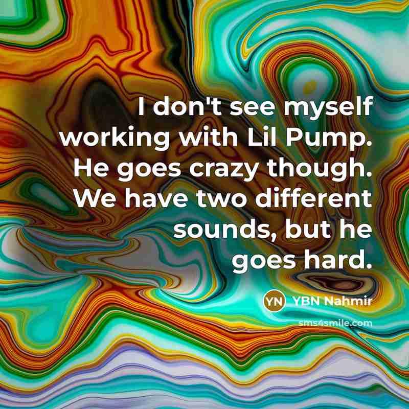 “I don't see myself working with Lil Pump. He goes crazy though. We have two different sounds, but he goes hard.” quote by YBN Nahmir