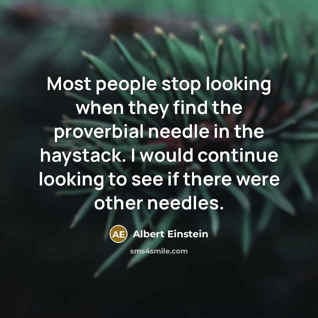 “Most people stop looking when they find the proverbial needle in the haystack. I would continue looking to see if there were other needles.” quote by Albert Einstein