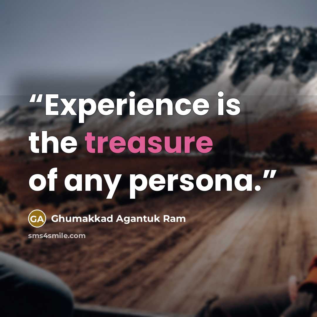 “Experience is the treasure of any persona.” quote by Ghumakkad Agantuk Ram