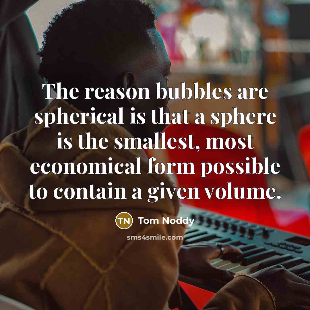 “The reason bubbles are spherical is that a sphere is the smallest, most economical form possible to contain a given volume.” quote by Tom Noddy