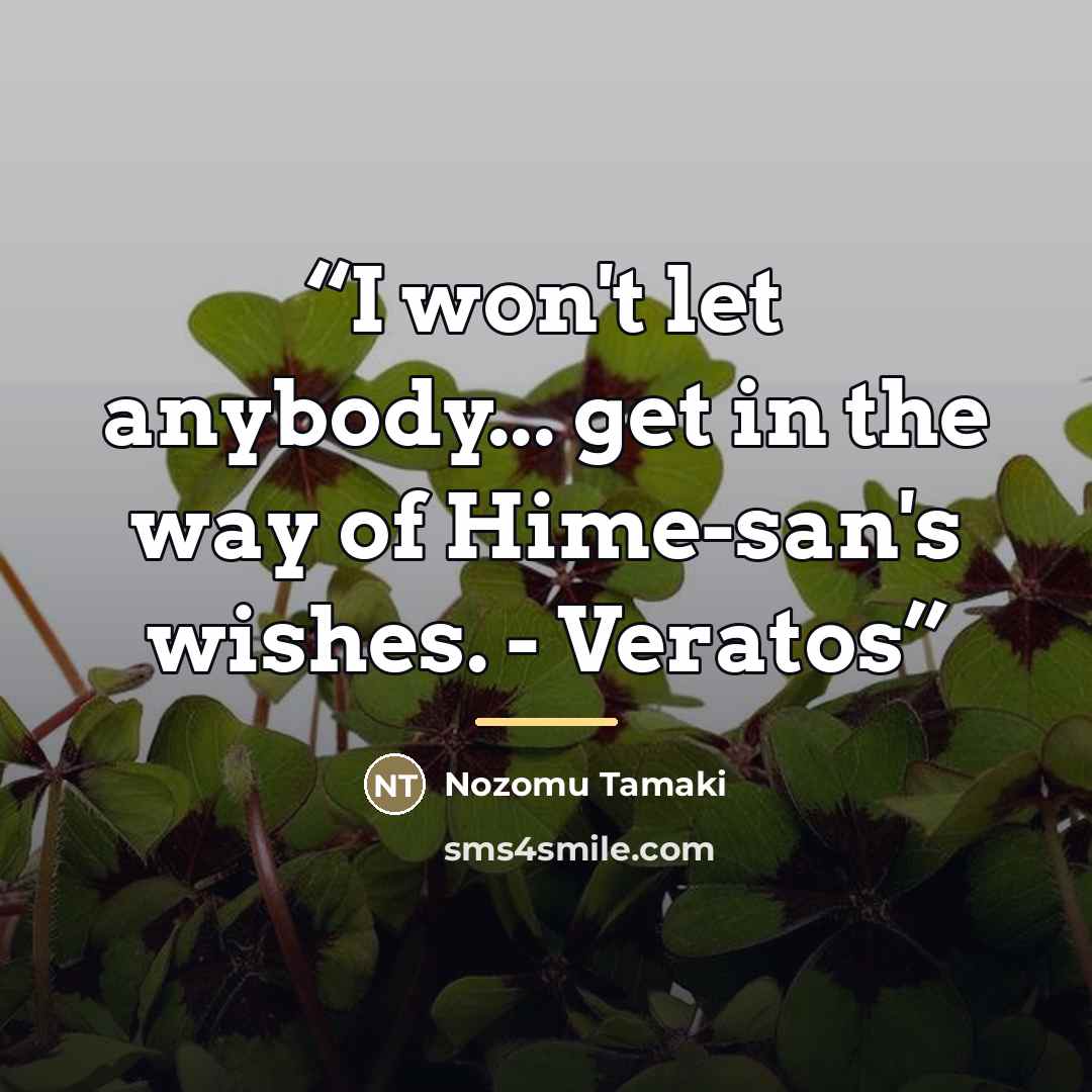 “I won't let anybody... get in the way of Hime-san's wishes. - Veratos” quote by Nozomu Tamaki