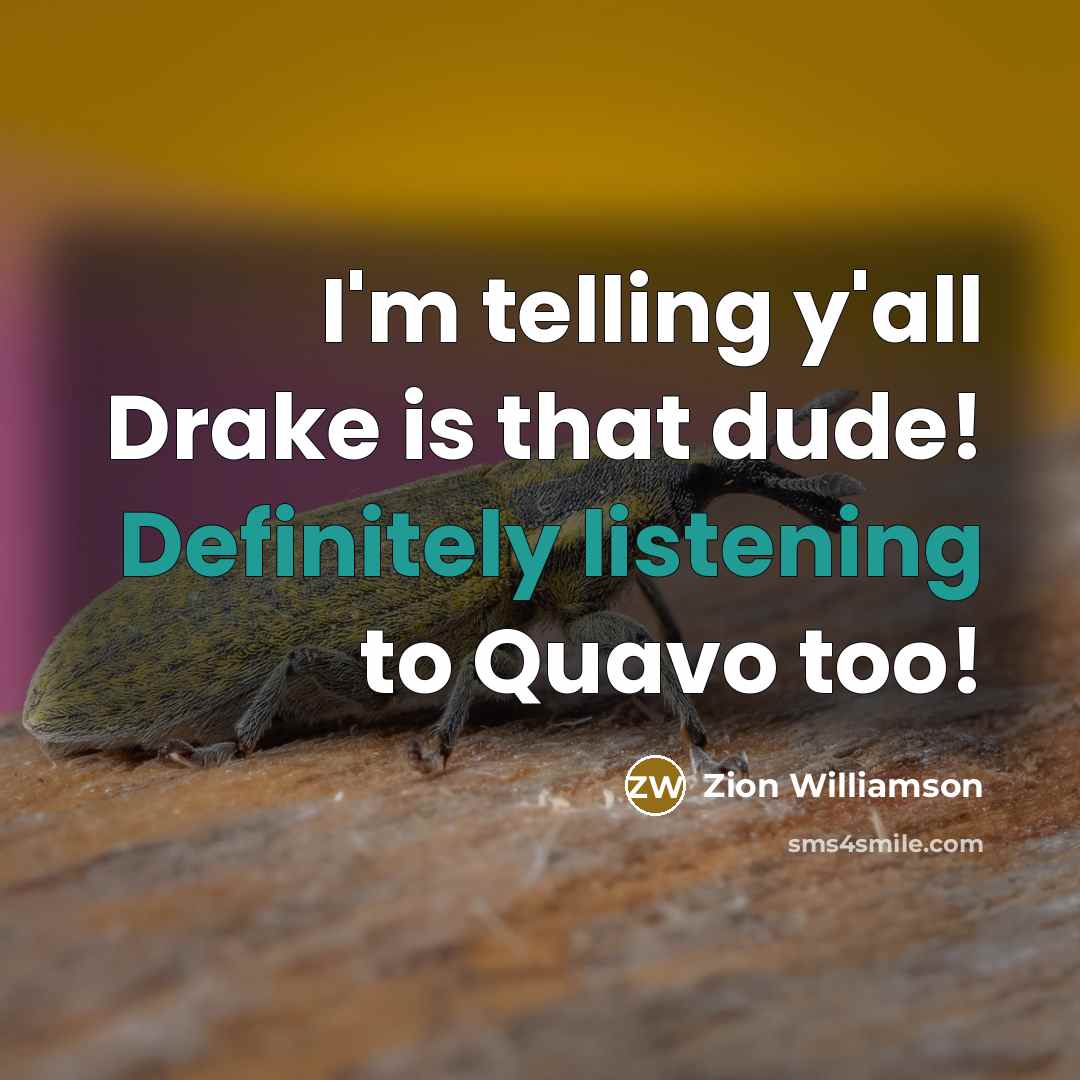 “I'm telling y'all Drake is that dude! Definitely listening to Quavo too!” quote by Zion Williamson