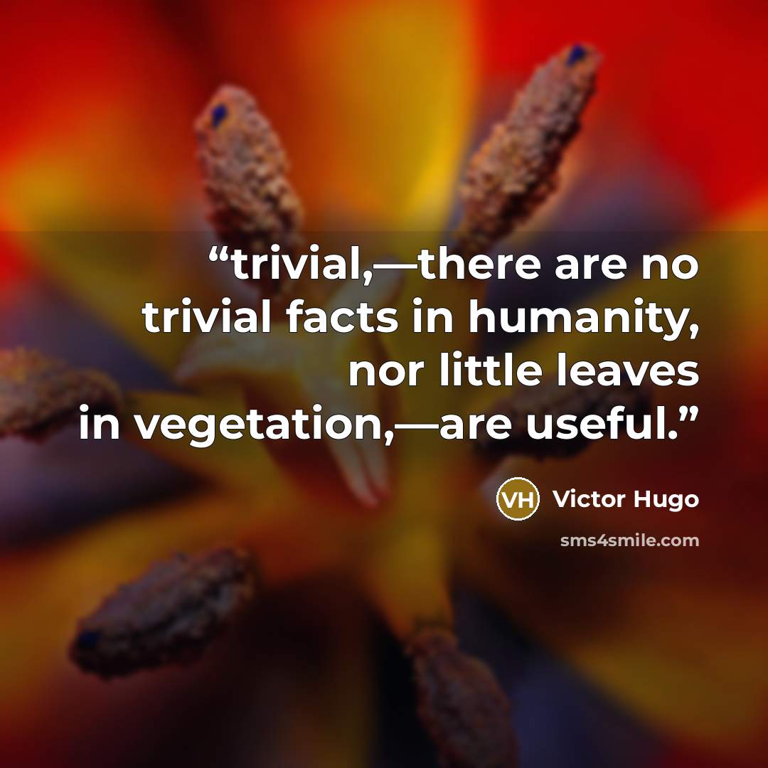 “trivial,—there are no trivial facts in humanity, nor little leaves in vegetation,—are useful.” quote by Victor Hugo