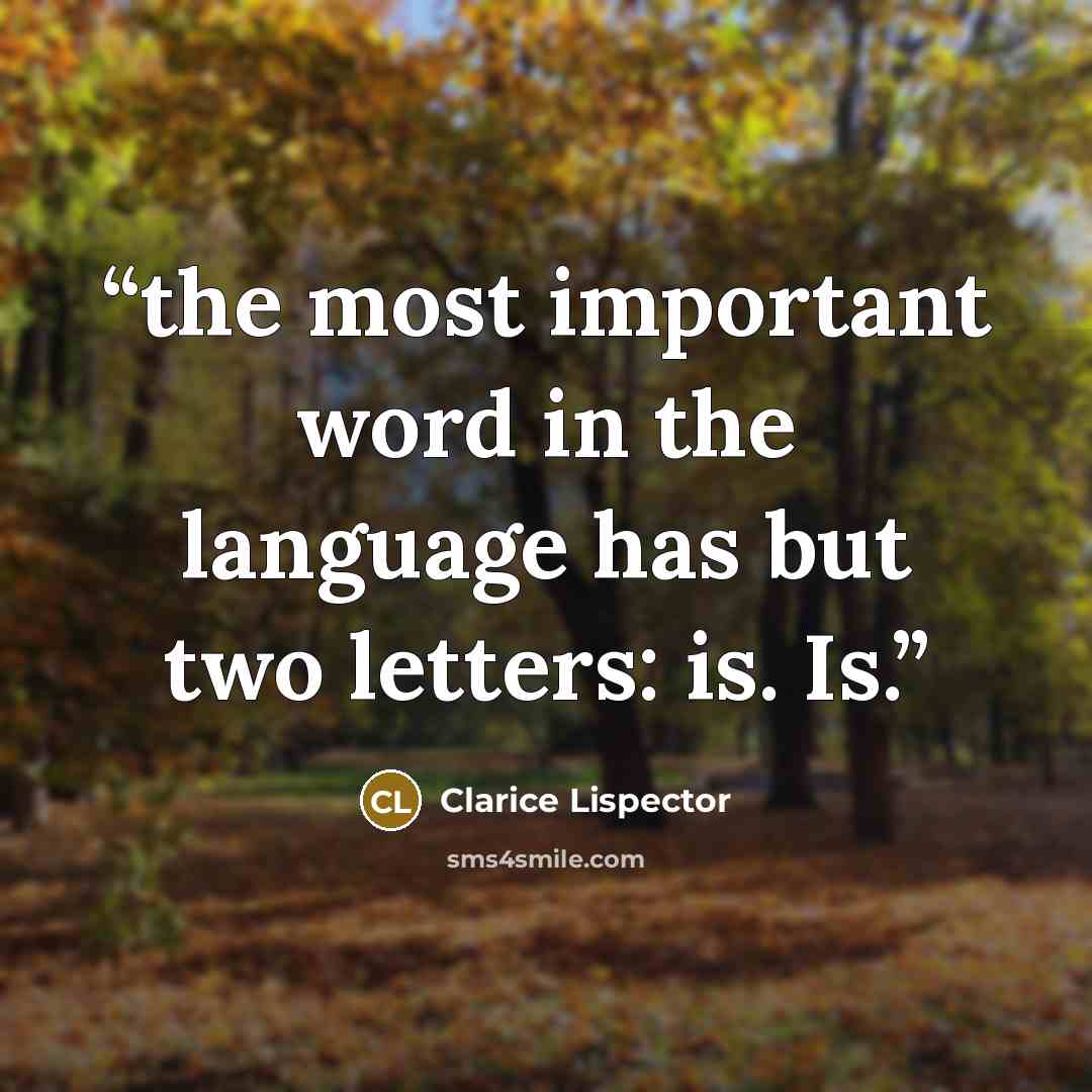 “the most important word in the language has but two letters: is. Is.” quote by Clarice Lispector