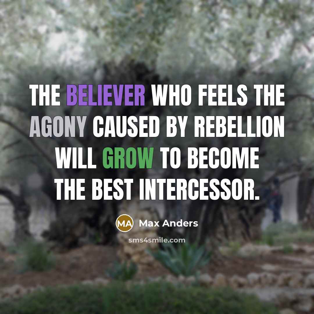 “The believer who feels the agony caused by rebellion will grow to become the best intercessor.” quote by Max Anders