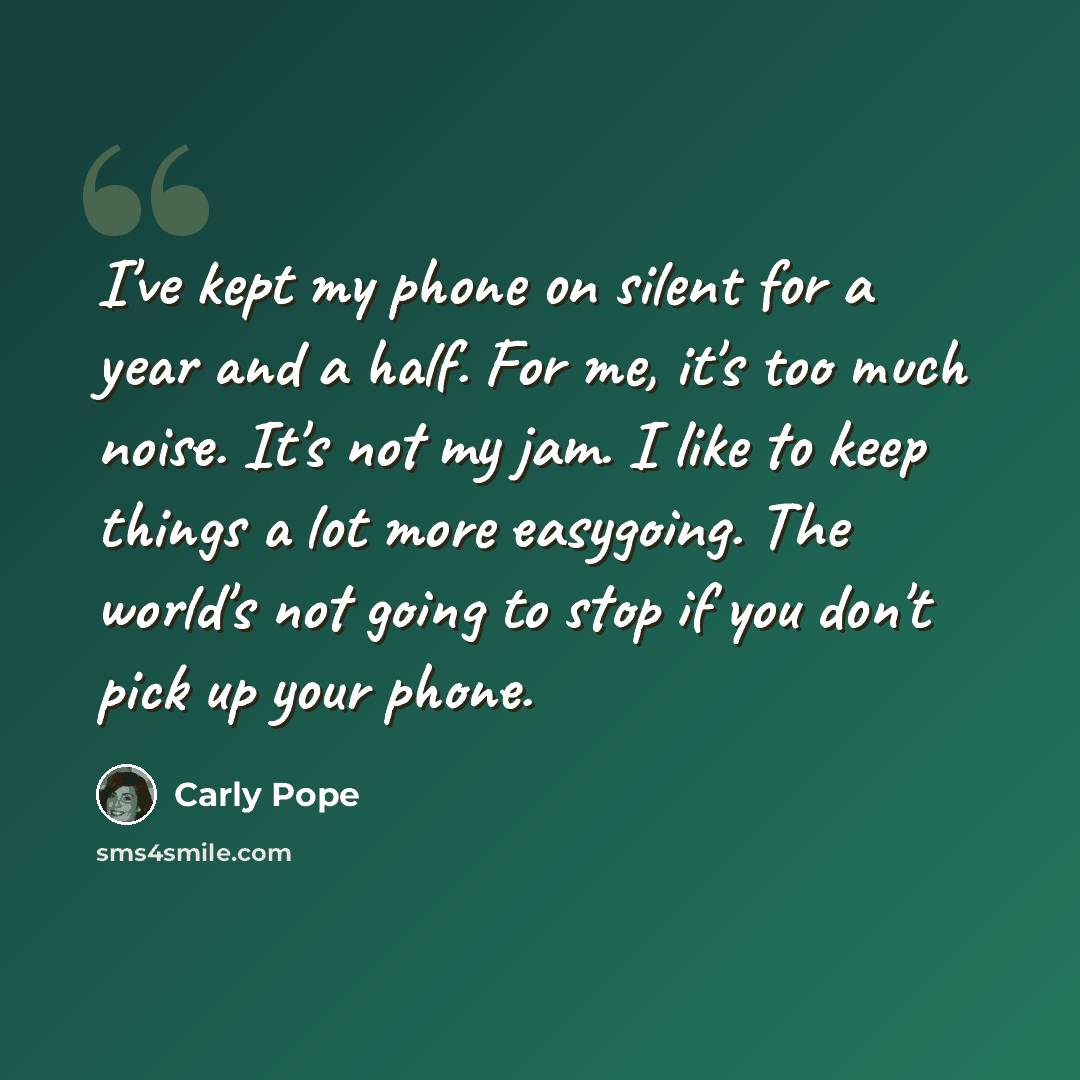 “I've kept my phone on silent for a year and a half. For me, it's too much noise. It's not my jam. I like to keep things a lot more easygoing. The world's not going to stop if you don't pick up your phone.” quote by Carly Pope