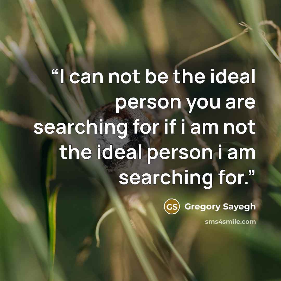 “I can not be the ideal person you are searching for if i am not the ideal person i am searching for.” quote by Gregory Sayegh