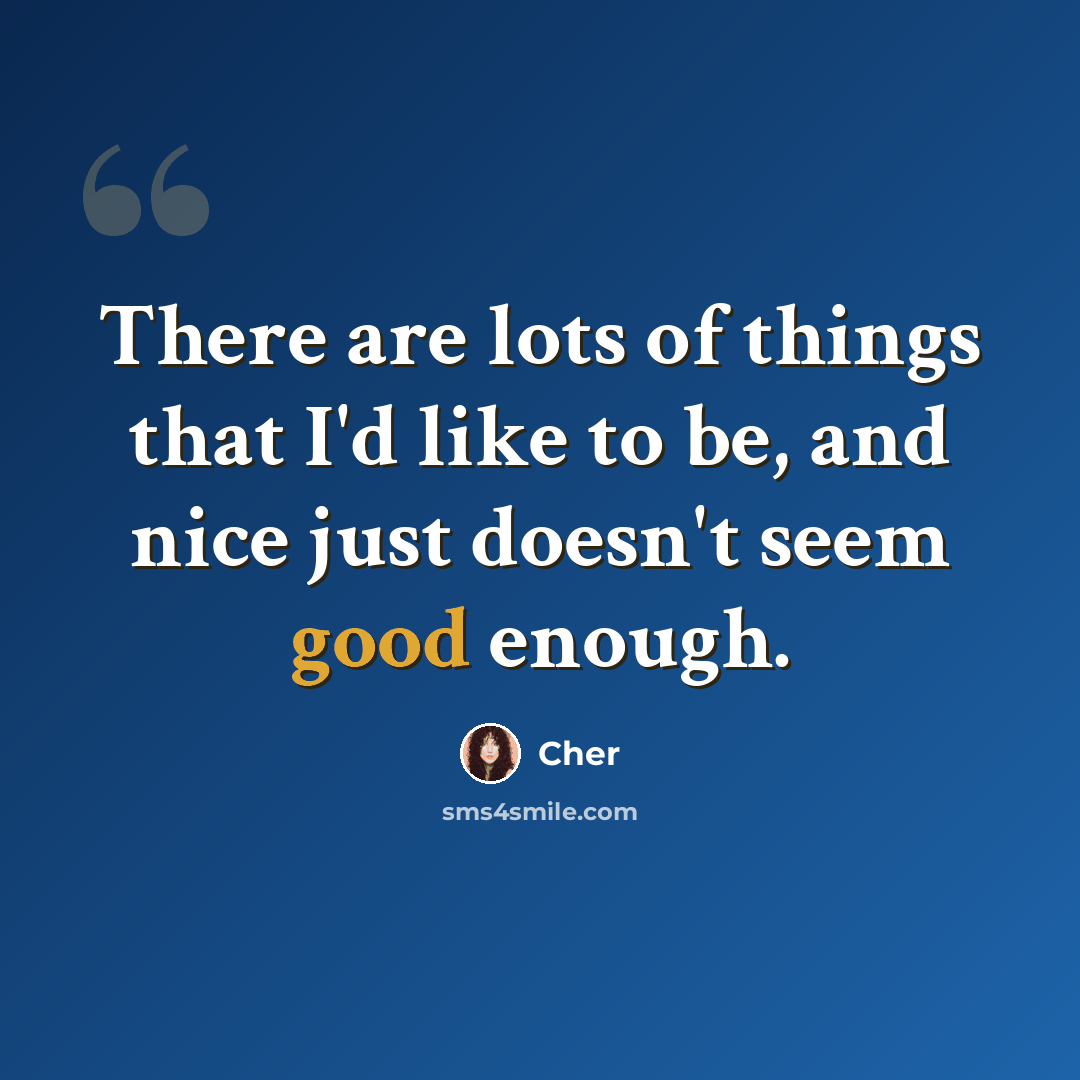 “There are lots of things that I'd like to be, and nice just doesn't seem good enough.” quote by Cher