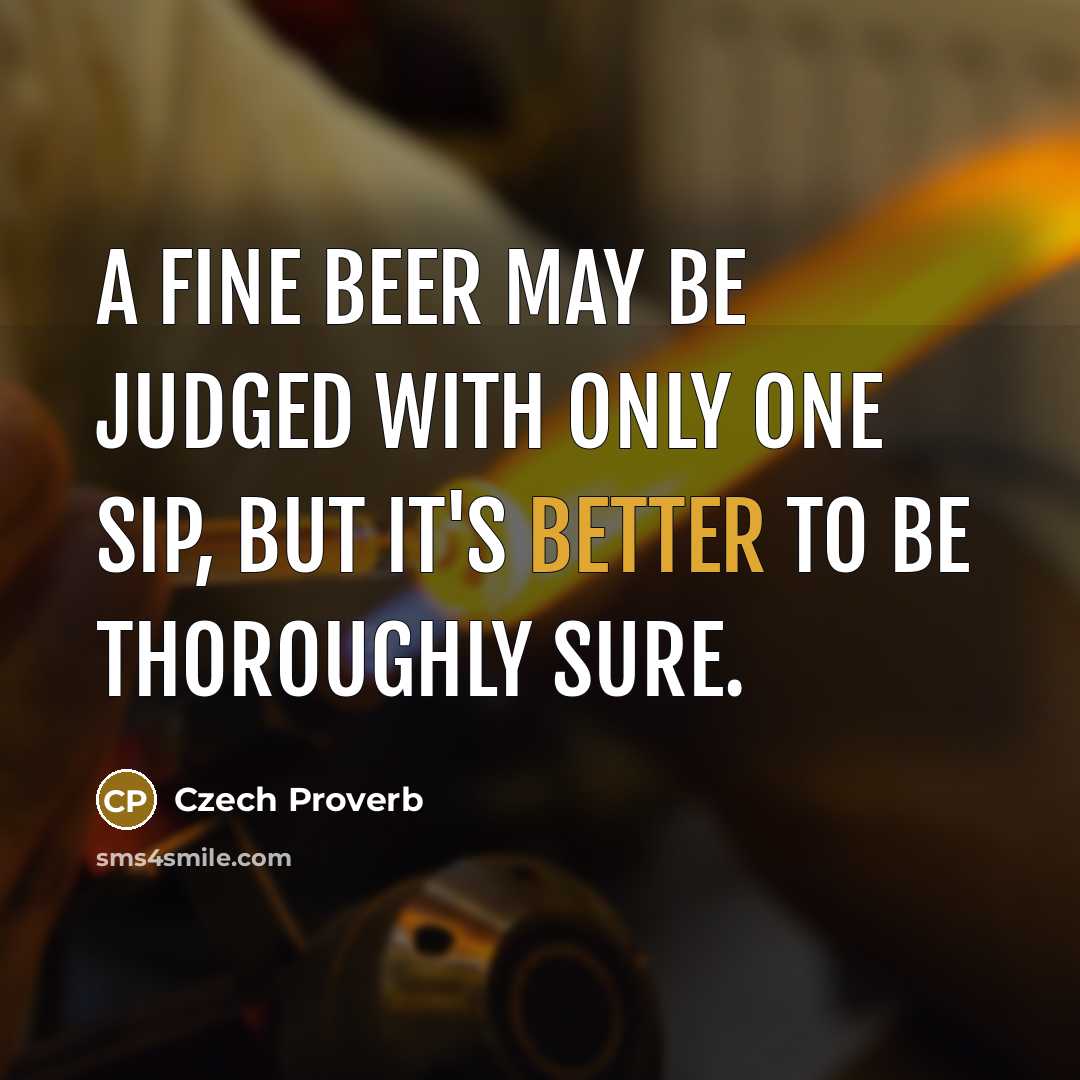 “A fine beer may be judged with only one sip, but it's better to be thoroughly sure.” quote by Czech Proverb