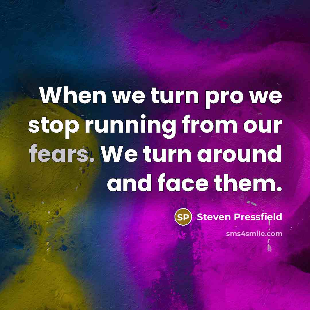 “When we turn pro we stop running from our fears. We turn around and face them.” quote by Steven Pressfield