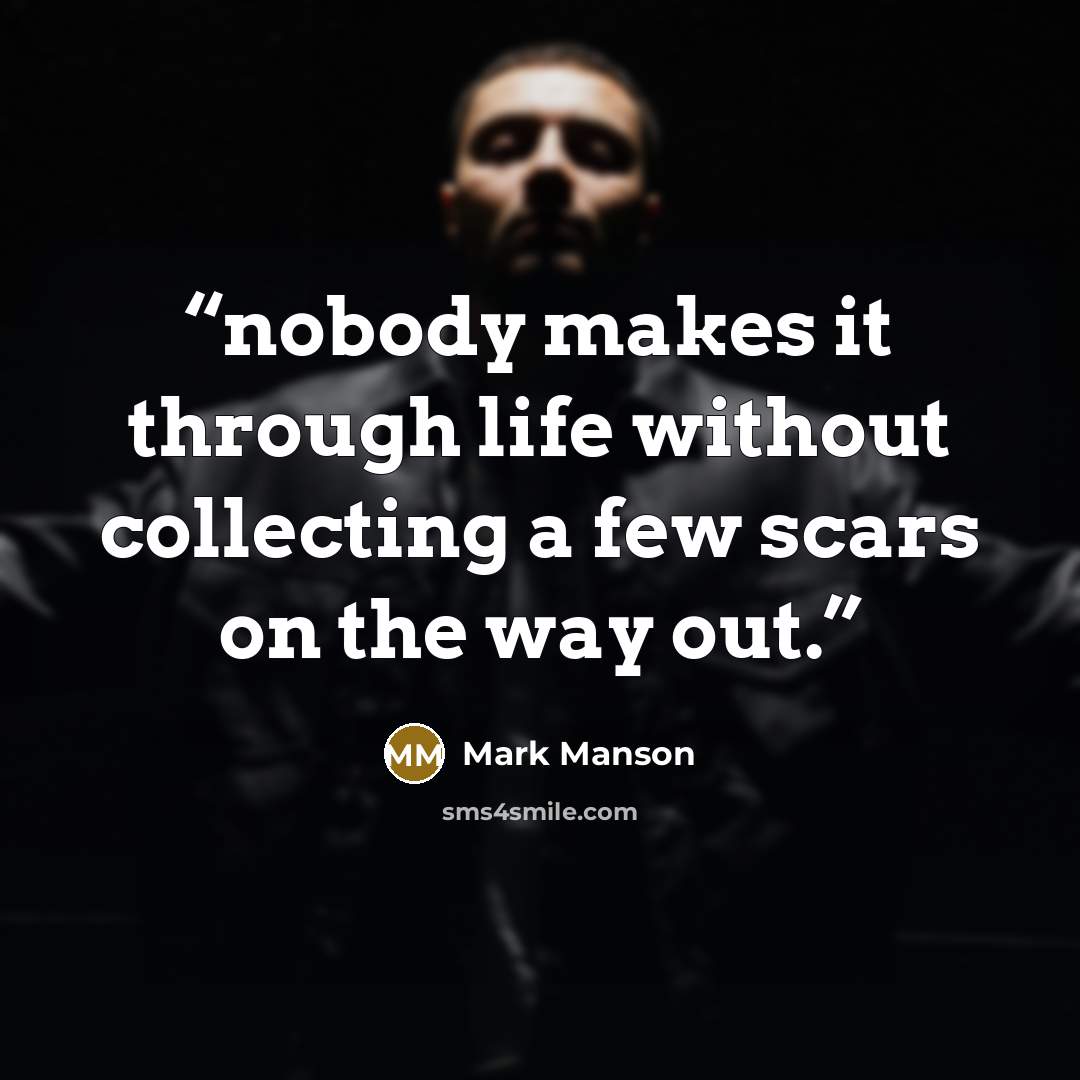 “nobody makes it through life without collecting a few scars on the way out.” quote by Mark Manson