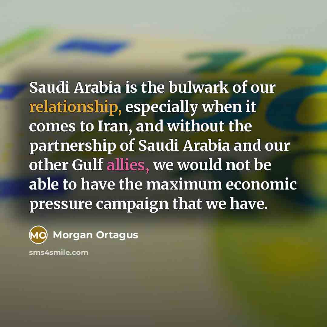 “Saudi Arabia is the bulwark of our relationship, especially when it comes to Iran, and without the partnership of Saudi Arabia and our other Gulf allies, we would not be able to have the maximum economic pressure campaign that we have.” quote by Morgan Ortagus