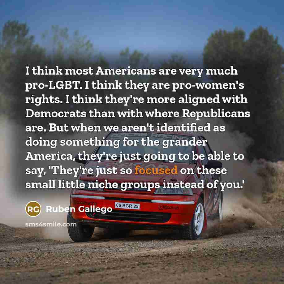 “I think most Americans are very much pro-LGBT. I think they are pro-women's rights. I think they're more aligned with Democrats than with where Republicans are. But when we aren't identified as doing something for the grander America, they're just going to be able to say, 'They're just so focused…” quote by Ruben Gallego