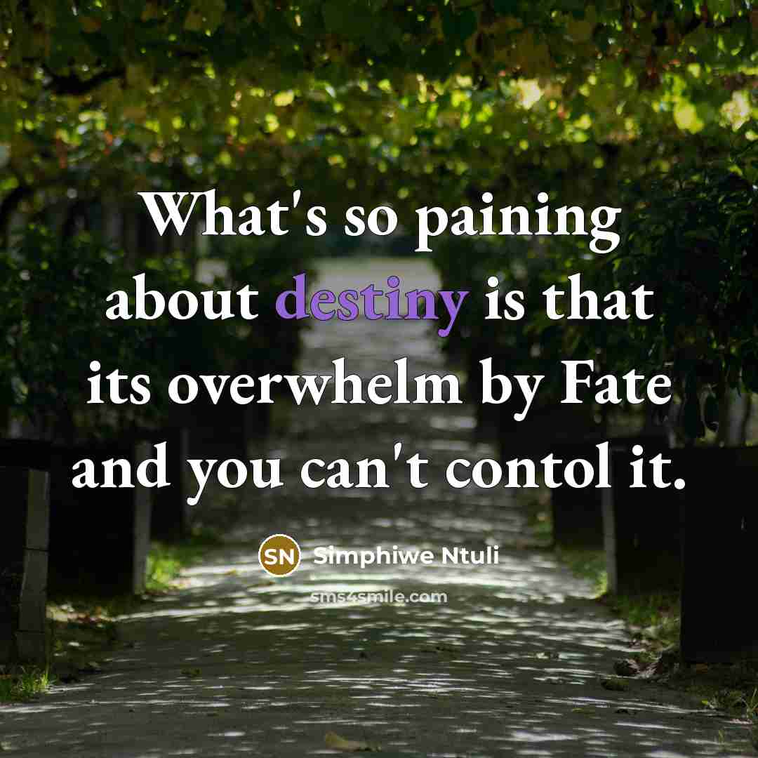 “What's so paining about destiny is that its overwhelm by Fate and you can't contol it.” quote by Simphiwe Ntuli