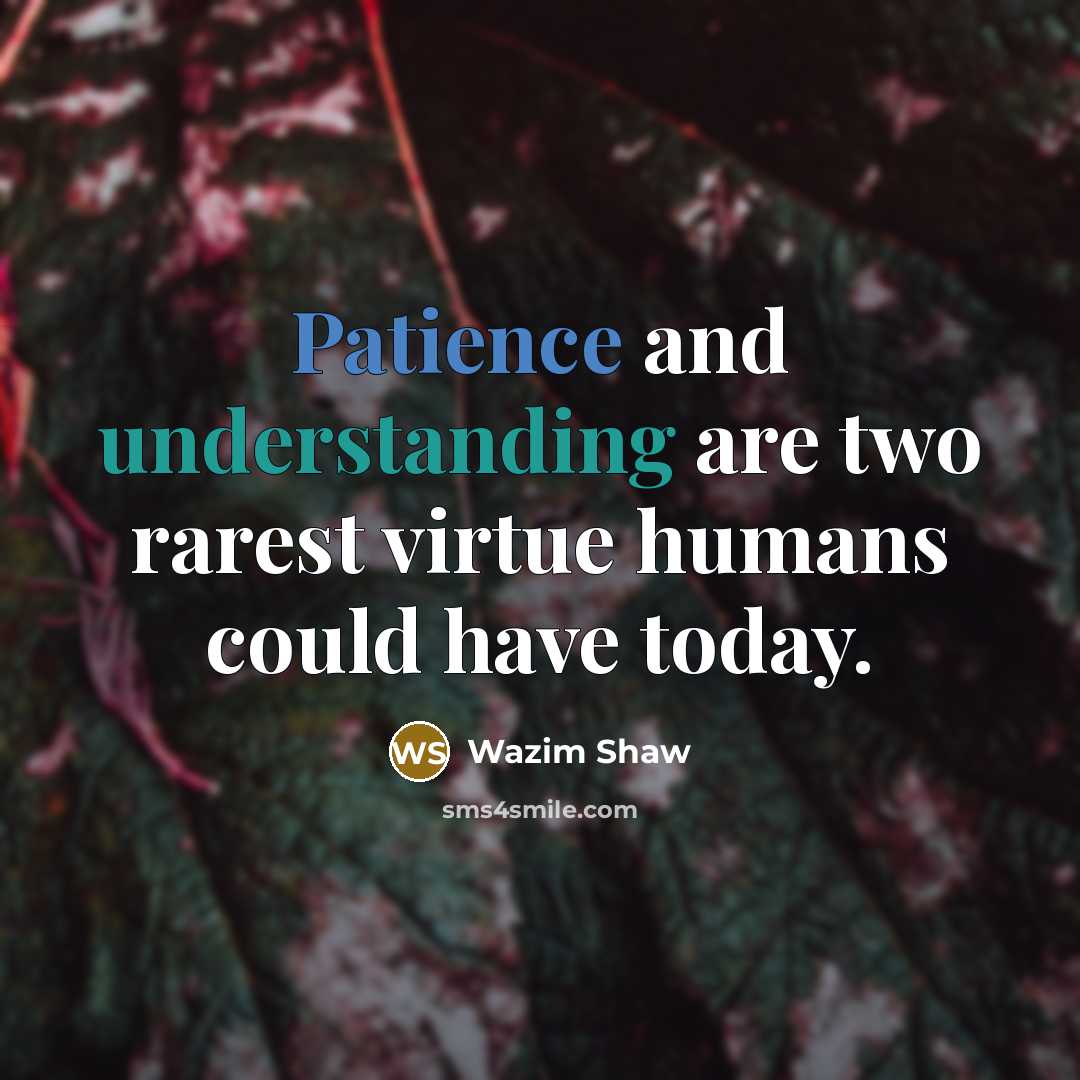 “Patience and understanding are two rarest virtue humans could have today.” quote by Wazim Shaw