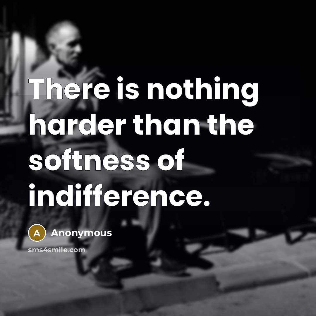 “There is nothing harder than the softness of indifference.” quote by Anonymous