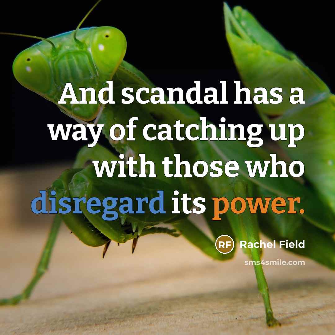 “And scandal has a way of catching up with those who disregard its power.” quote by Rachel Field