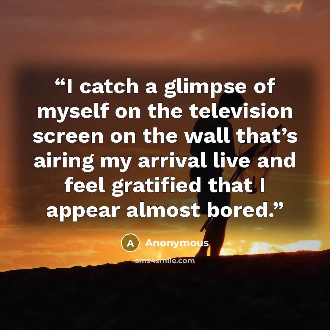 “I catch a glimpse of myself on the television screen on the wall that’s airing my arrival live and feel gratified that I appear almost bored.” quote by Anonymous
