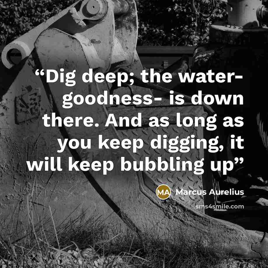 “Dig deep; the water- goodness- is down there. And as long as you keep digging, it will keep bubbling up” quote by Marcus Aurelius