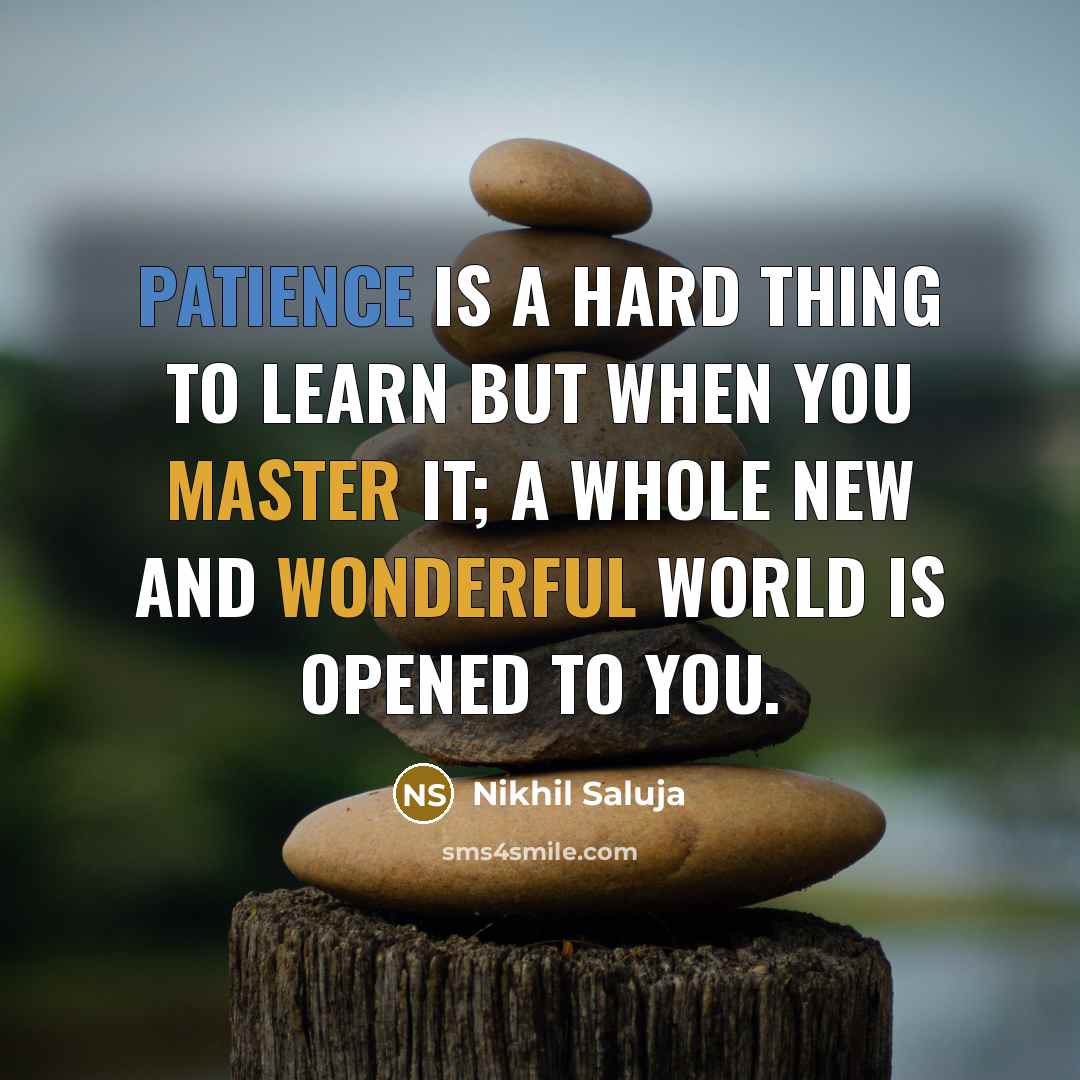“Patience is a hard thing to learn but when you master it; a whole new and wonderful world is opened to you.” quote by Nikhil Saluja