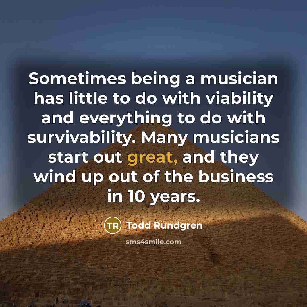 “Sometimes being a musician has little to do with viability and everything to do with survivability. Many musicians start out great, and they wind up out of the business in 10 years.” quote by Todd Rundgren