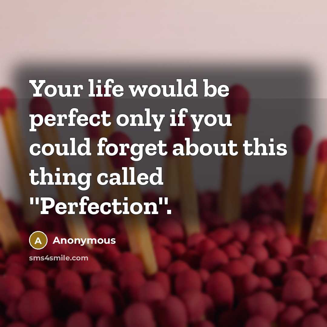 “Your life would be perfect only if you could forget about this thing called ''Perfection''.” quote by Anonymous