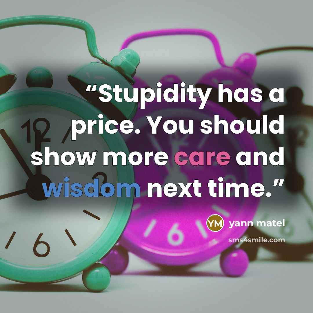 “Stupidity has a price. You should show more care and wisdom next time.” quote by yann matel
