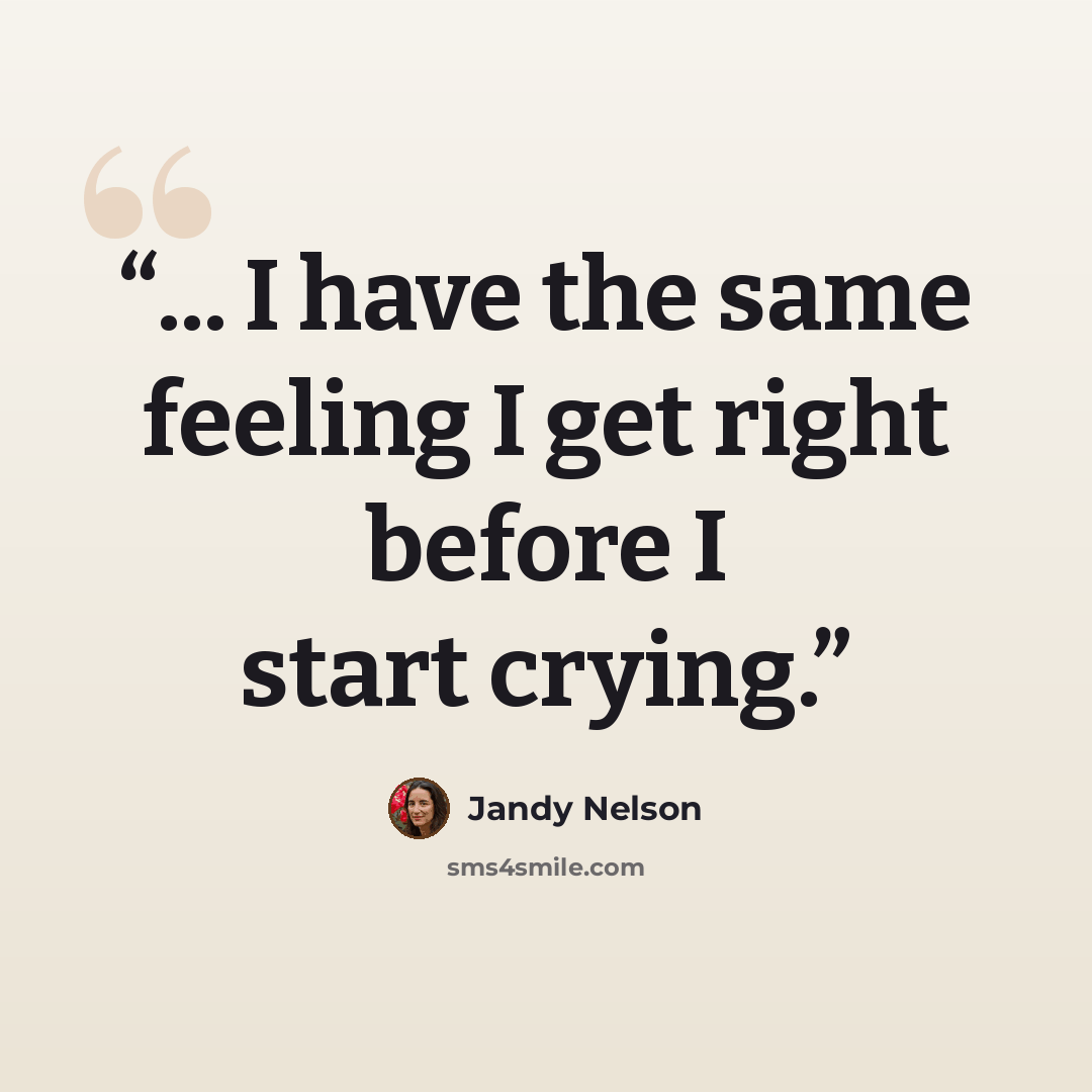 “... I have the same feeling I get right before I start crying.” quote by Jandy Nelson