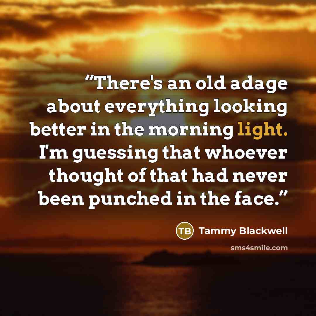 “There's an old adage about everything looking better in the morning light. I'm guessing that whoever thought of that had never been punched in the face.” quote by Tammy Blackwell