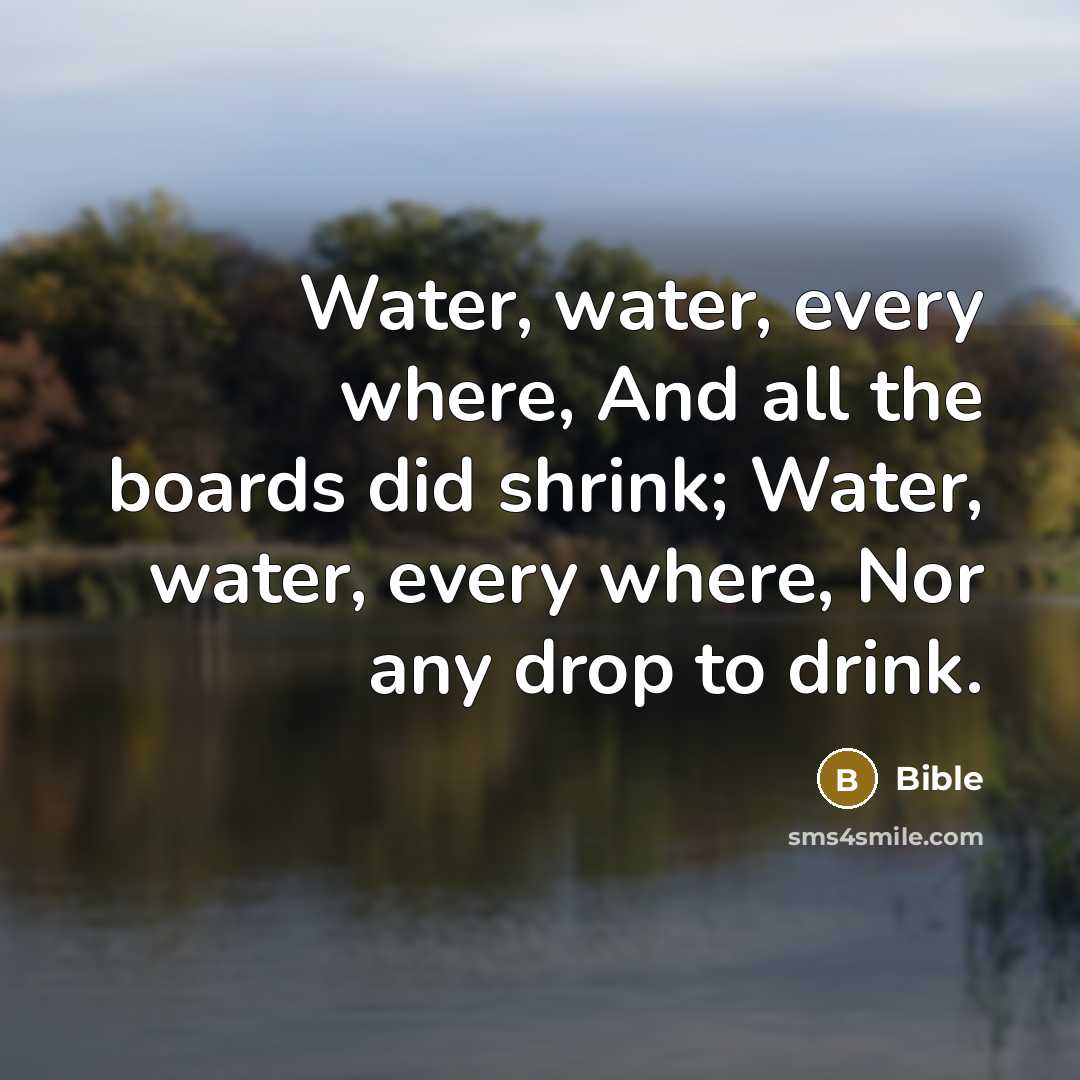 “Water, water, every where, And all the boards did shrink; Water, water, every where, Nor any drop to drink.” quote by Bible