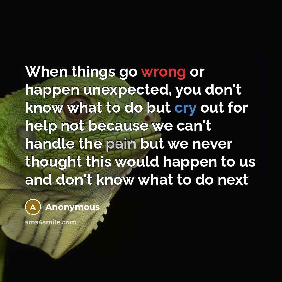 “When things go wrong or happen unexpected, you don't know what to do but cry out for help not because we can't handle the pain but we never thought this would happen to us and don't know what to do next” quote by Anonymous