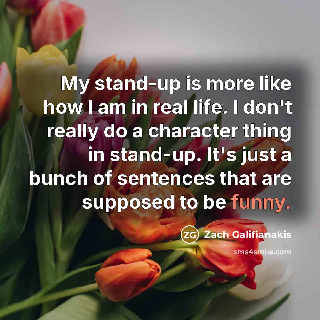 “My stand-up is more like how I am in real life. I don't really do a character thing in stand-up. It's just a bunch of sentences that are supposed to be funny.” quote by Zach Galifianakis
