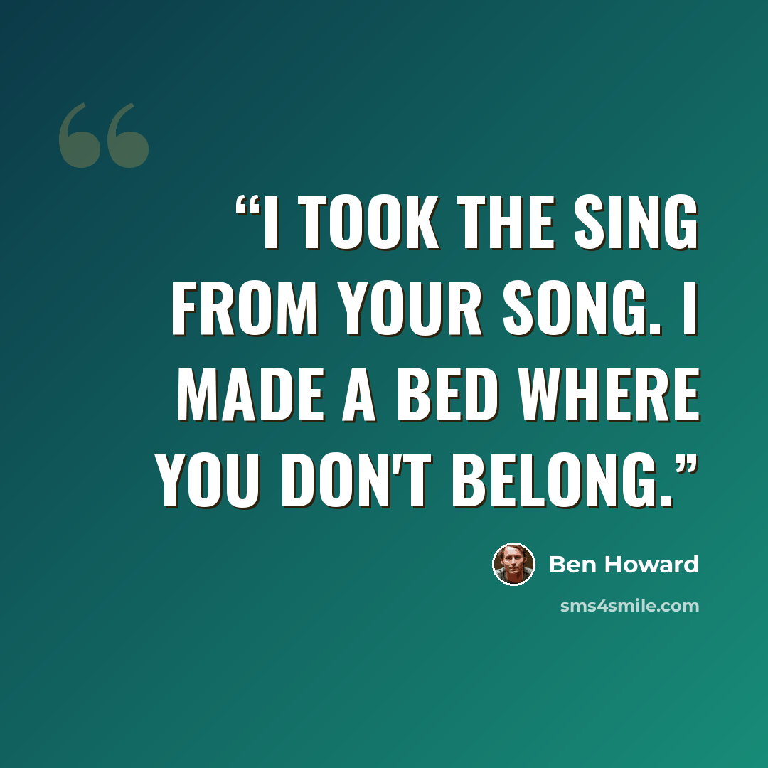 “I took the sing from your song. I made a bed where you don't belong.” quote by Ben Howard