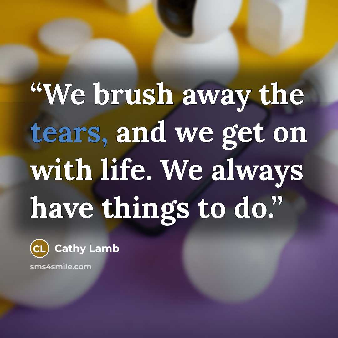 “We brush away the tears, and we get on with life. We always have things to do.” quote by Cathy Lamb