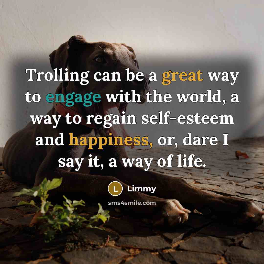 “Trolling can be a great way to engage with the world, a way to regain self-esteem and happiness, or, dare I say it, a way of life.” quote by Limmy