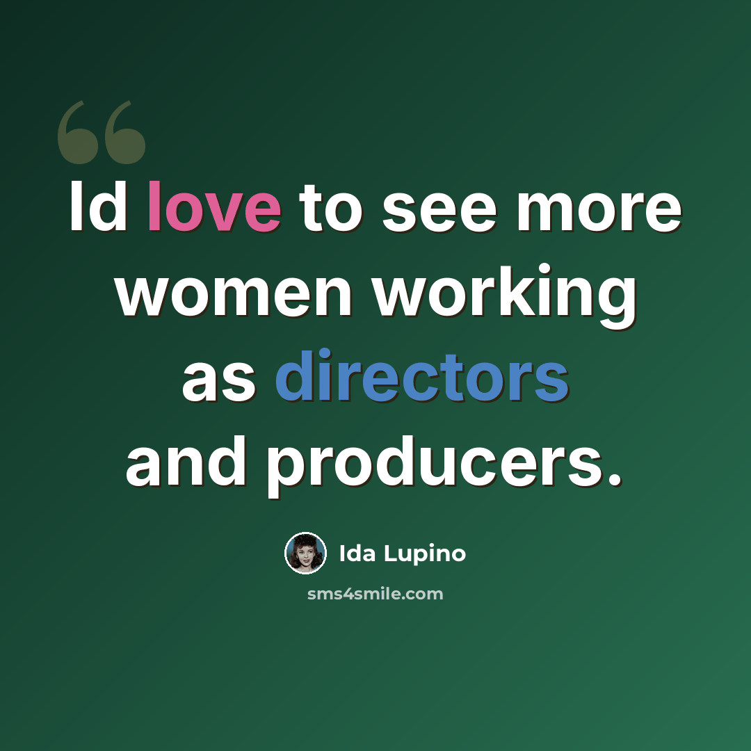 “Id love to see more women working as directors and producers.” quote by Ida Lupino