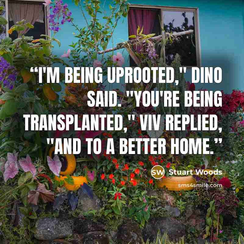 “I'm being uprooted," Dino said. "You're being transplanted," Viv replied, "and to a better home.” quote by Stuart Woods