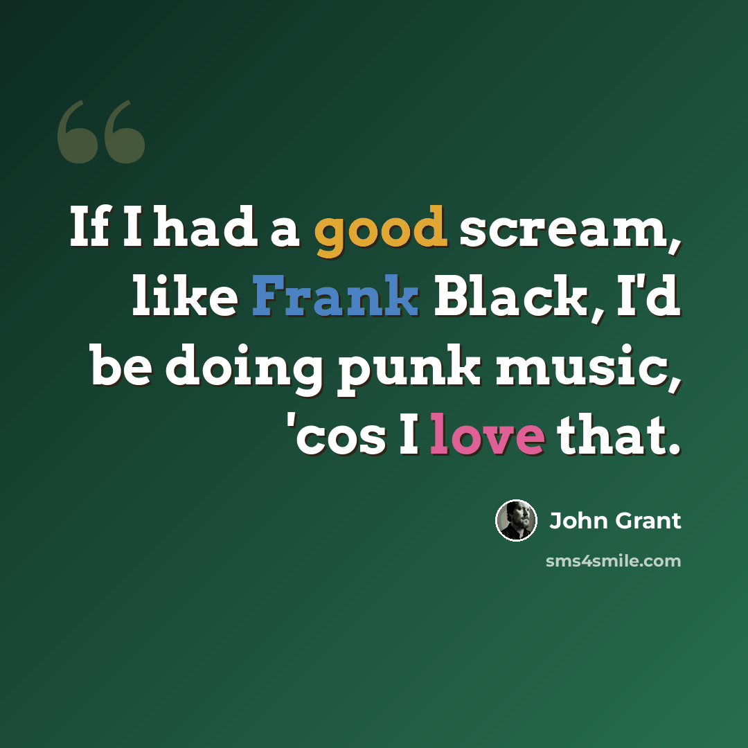 “If I had a good scream, like Frank Black, I'd be doing punk music, 'cos I love that.” quote by John Grant