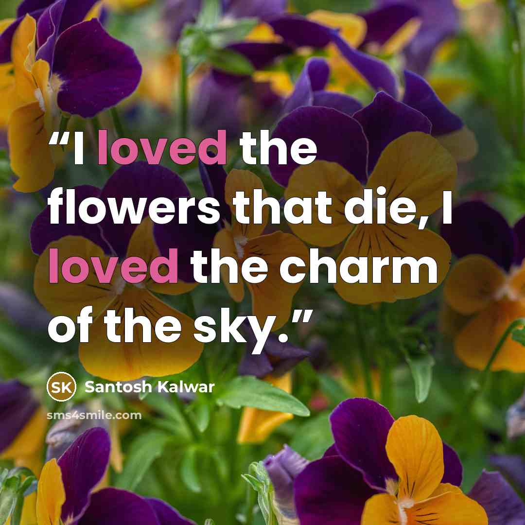 “I loved the flowers that die, I loved the charm of the sky.” quote by Santosh Kalwar