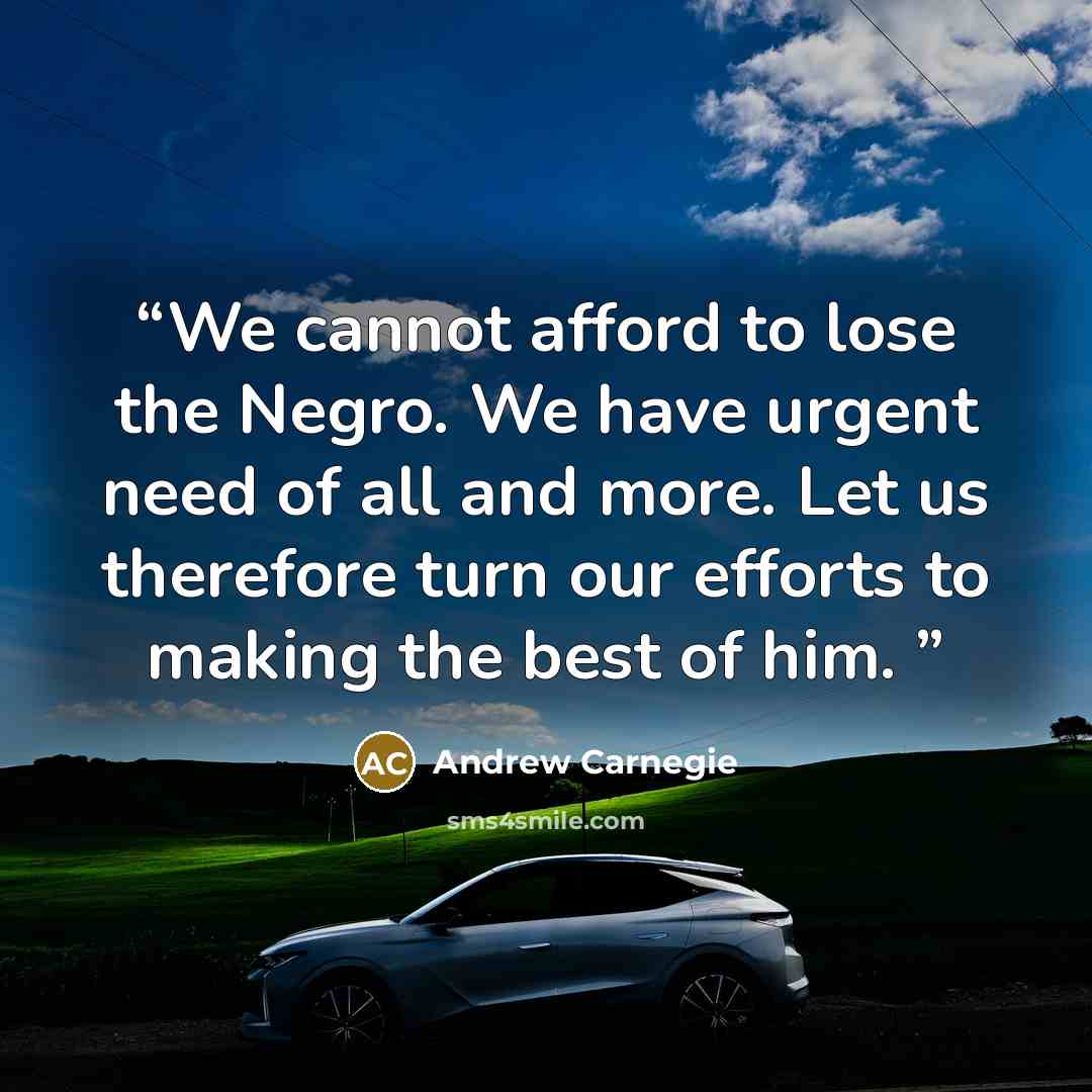 “We cannot afford to lose the Negro. We have urgent need of all and more. Let us therefore turn our efforts to making the best of him.” quote by Andrew Carnegie