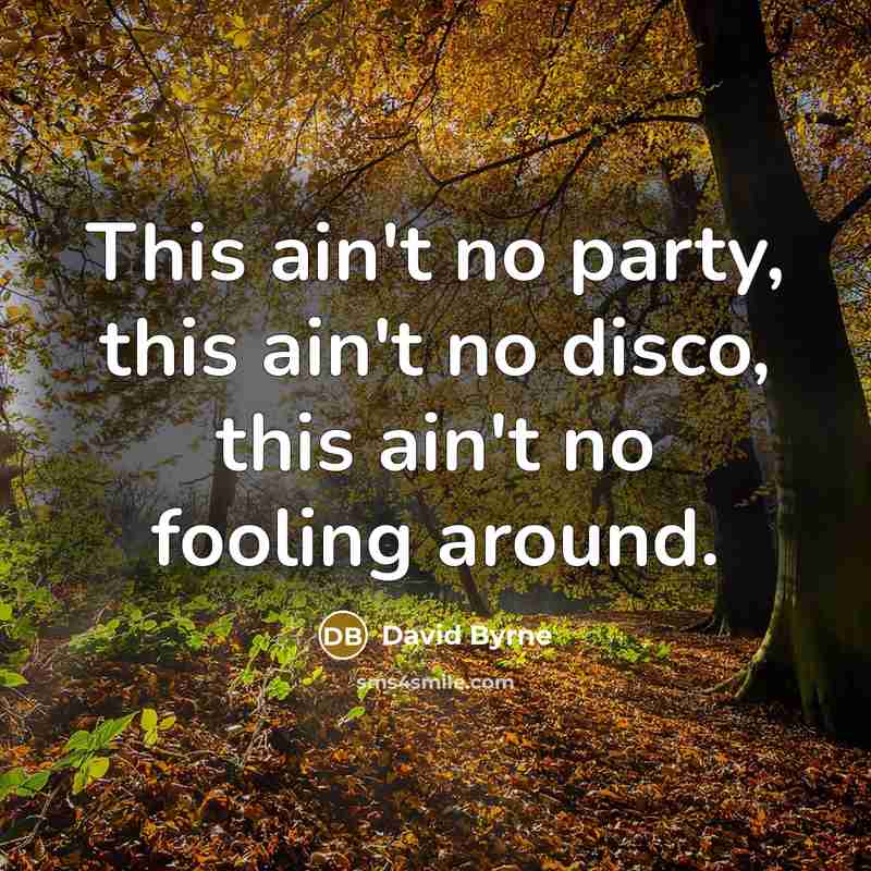 “This ain't no party, this ain't no disco, this ain't no fooling around.” quote by David Byrne