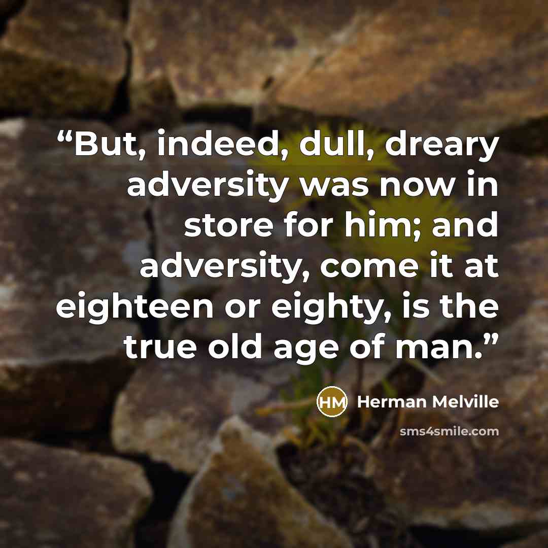 “But, indeed, dull, dreary adversity was now in store for him; and adversity, come it at eighteen or eighty, is the true old age of man.” quote by Herman Melville